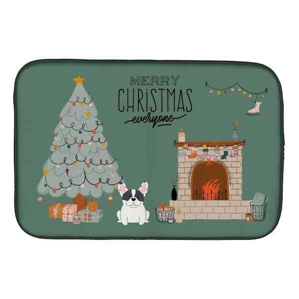 Carolines Treasures Carolines Treasures CK7574DDM 14 x 21 in. Piebald French Bulldog Christmas Everyone Dish Drying Mat CK7574DDM - main